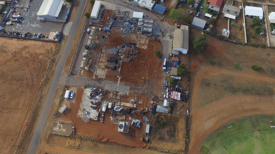 Birds eye view of the redundant Carnarvon Power Station after works begun on full demolition and soil remediation.