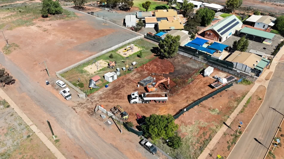 Downward wide shot of the Kalgoorlie Site Remediation showing decontamination and site clean-up by the Focus Demolition team