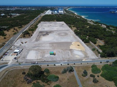 AFTER Landscape of the Kwinana Terminal A Soil Remediation performed by Focus Demolition showing green Kwinana grass and dirt patch.