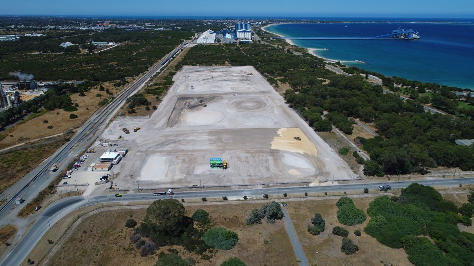 AFTER Landscape of the Kwinana Terminal A Soil Remediation performed by Focus Demolition showing green Kwinana grass and dirt patch.